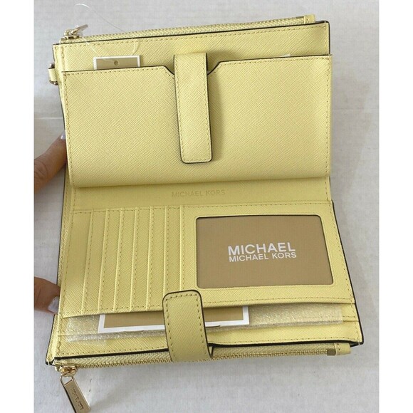 New Michael Kors Jet Set Travel Double zip wristlet Saffiano Leather Buttercup - Picture 5 of 6